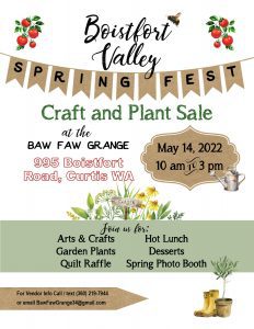 Boistfort Valley Spring Fest Craft Fair and Plant Sale @ Baw Faw Grange